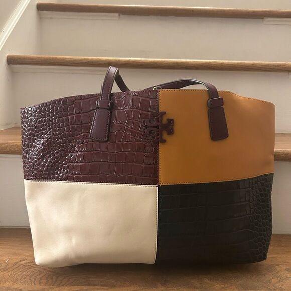 Tory Burch McGraw Embossed Color-Block Tote Bag - Picture 2 of 10